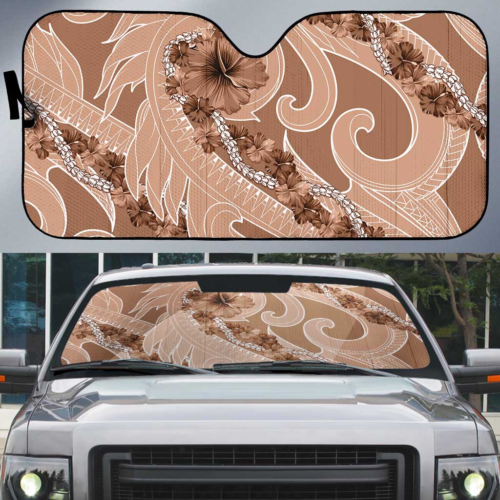 Hawaii Brown Hibiscus Pikake Lei Auto Sun Shade LT05 Brown - Polynesian Pride