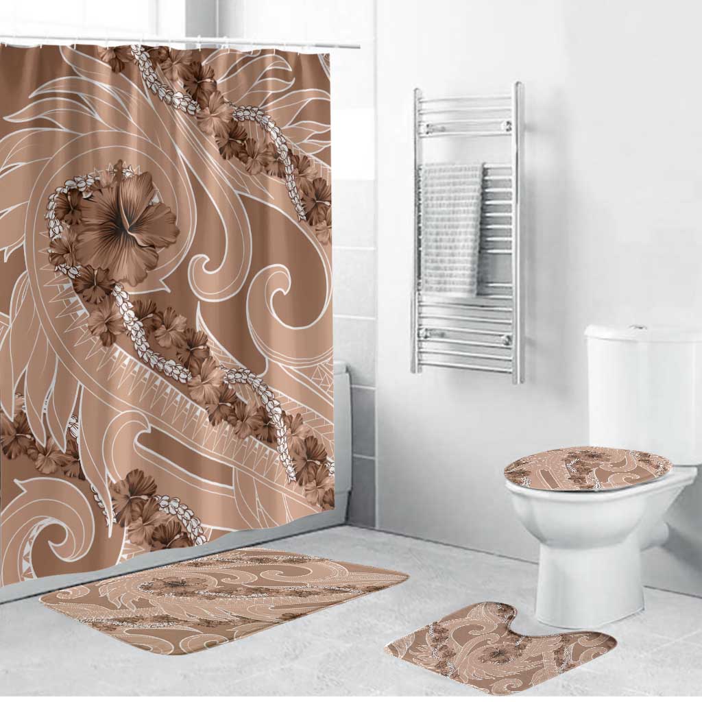 Hawaii Brown Hibiscus Pikake Lei Bathroom Set LT05 Bathroom Set (4 pcs) Brown - Polynesian Pride