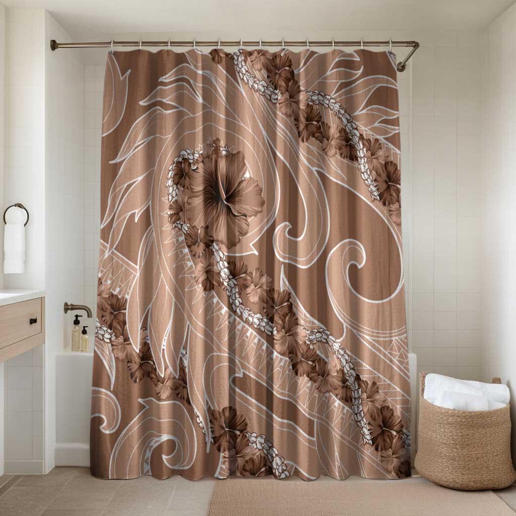 Hawaii Brown Hibiscus Pikake Lei Bathroom Set LT05 Shower Curtain (No Mats Included) Brown - Polynesian Pride