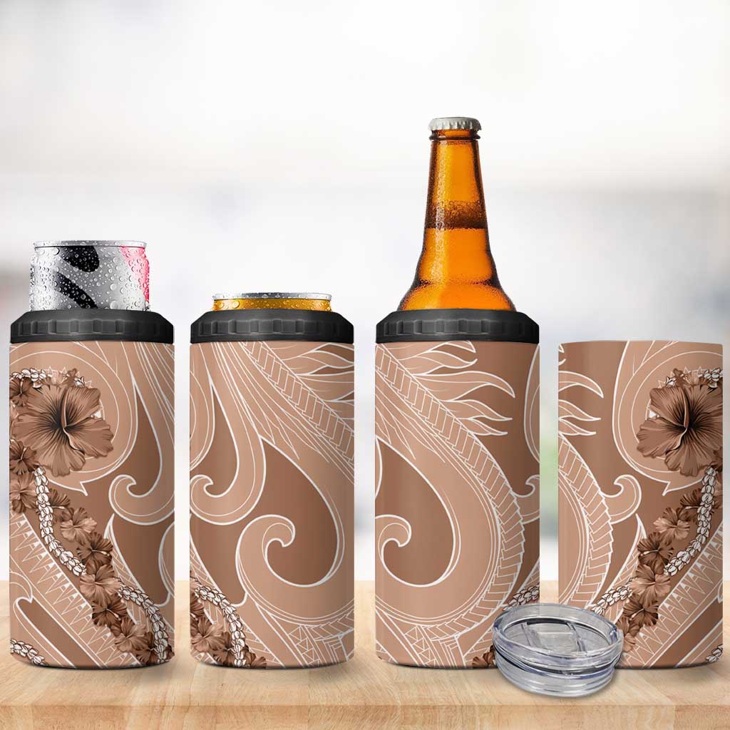 Hawaii Brown Hibiscus Pikake Lei 4 in 1 Can Cooler Tumbler LT05 - Polynesian Pride