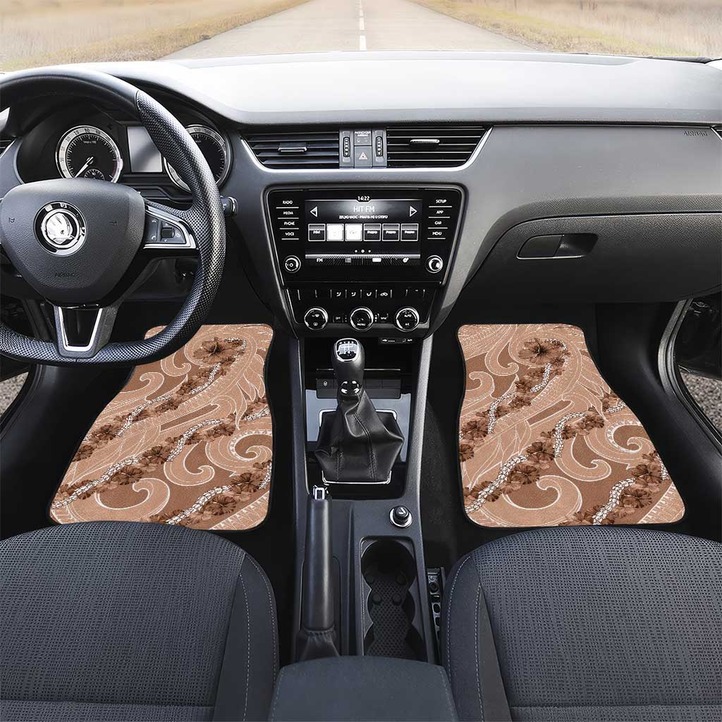 Hawaii Brown Hibiscus Pikake Lei Car Mats LT05 Set 2pcs - Front Brown - Polynesian Pride
