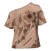 Hawaii Brown Hibiscus Pikake Lei Cross Shoulder Shirt LT05 - Polynesian Pride