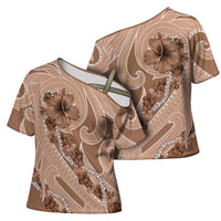 Hawaii Brown Hibiscus Pikake Lei Cross Shoulder Shirt LT05 - Polynesian Pride