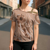 Hawaii Brown Hibiscus Pikake Lei Cross Shoulder Shirt LT05 - Polynesian Pride