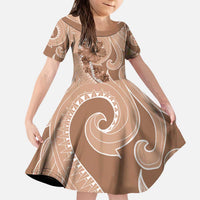 Hawaii Brown Hibiscus Pikake Lei Kid Short Sleeve Dress LT05 KID Brown - Polynesian Pride