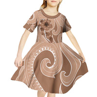 Hawaii Brown Hibiscus Pikake Lei Kid Short Sleeve Dress LT05 - Polynesian Pride