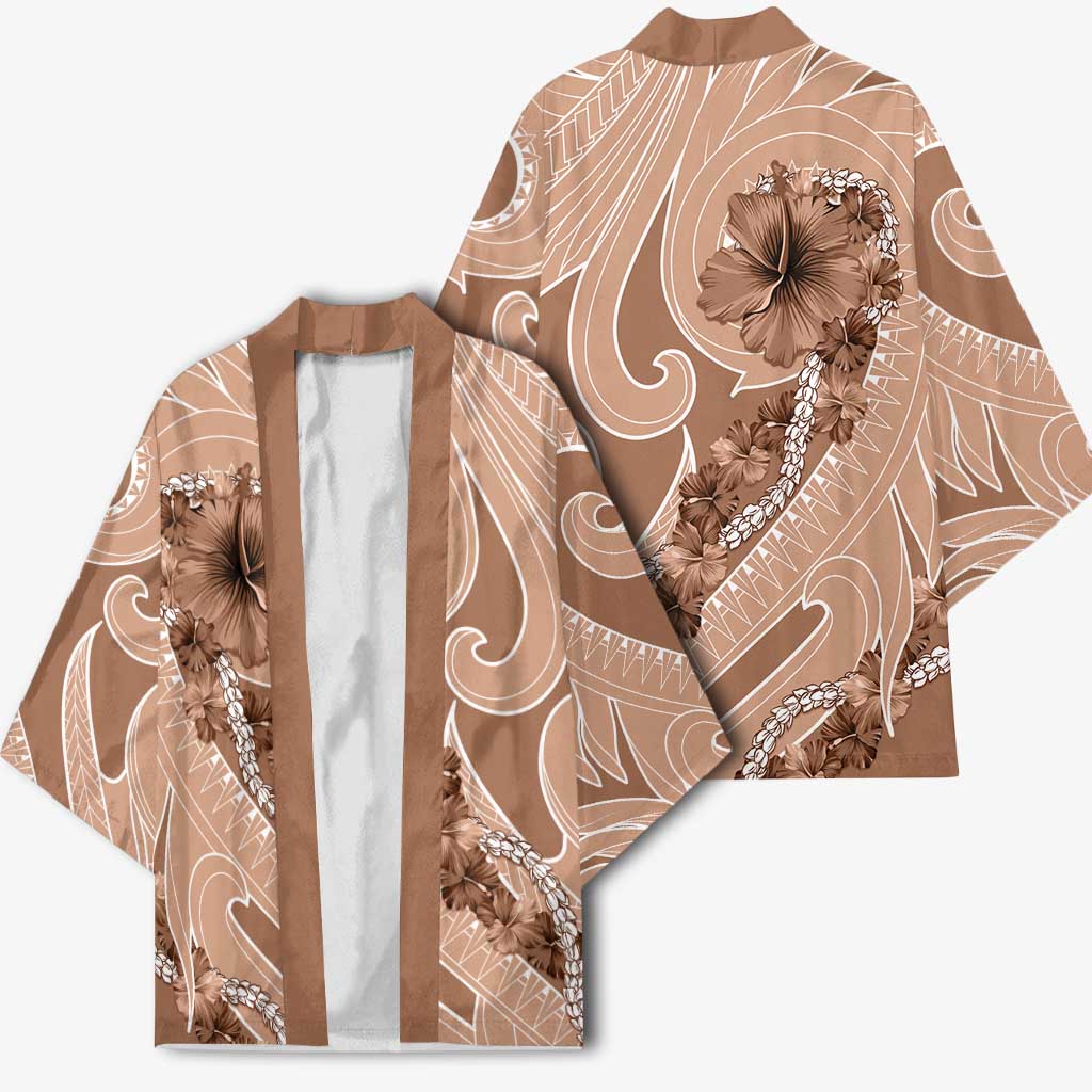 Hawaii Brown Hibiscus Pikake Lei Kimono LT05 - Polynesian Pride