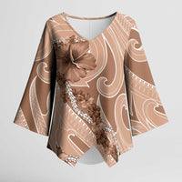 Hawaii Brown Hibiscus Pikake Lei Kimono Sleeve Blouse LT05 Female Brown - Polynesian Pride