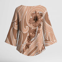 Hawaii Brown Hibiscus Pikake Lei Kimono Sleeve Blouse LT05 - Polynesian Pride