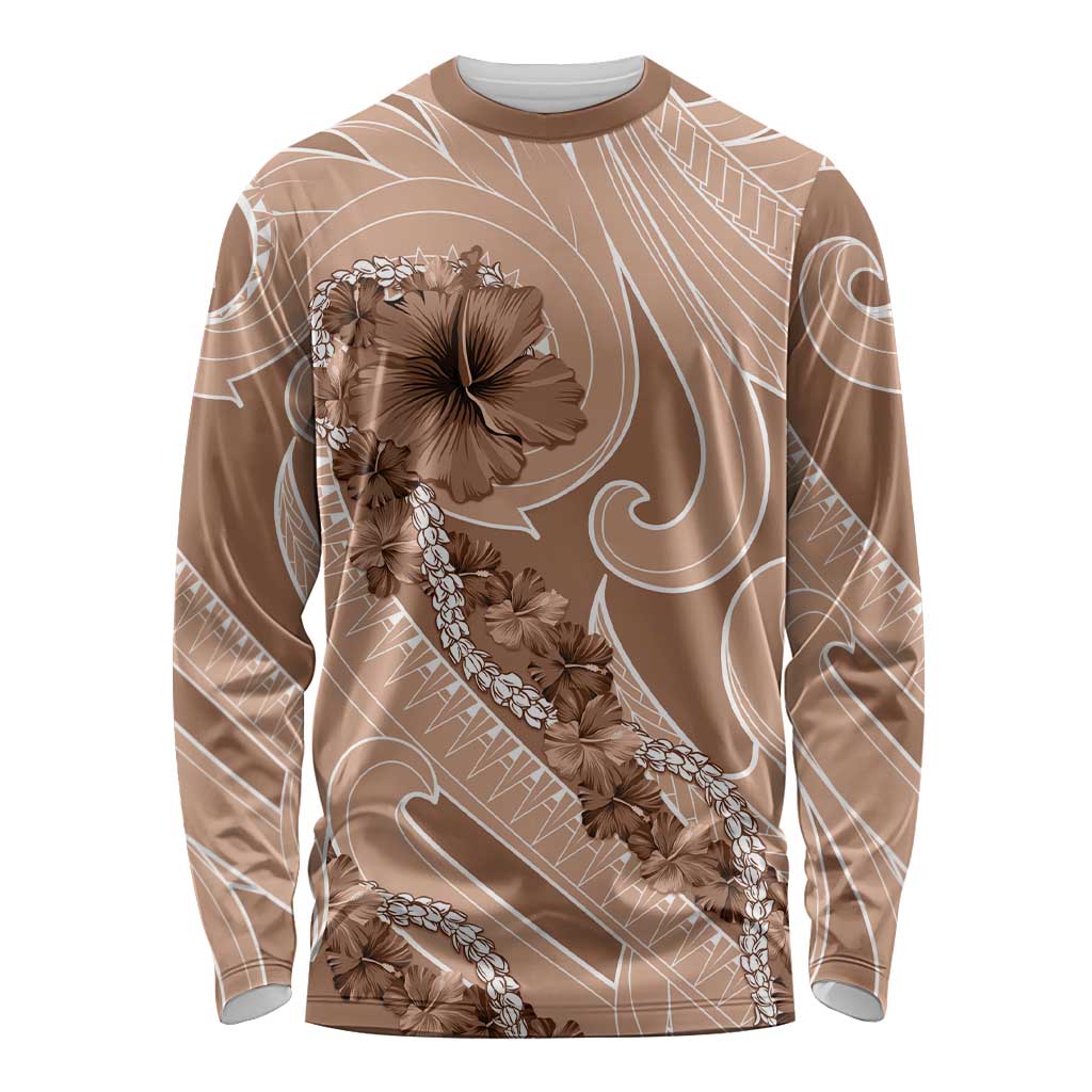 Hawaii Brown Hibiscus Pikake Lei Long Sleeve Shirt LT05 Unisex Brown - Polynesian Pride
