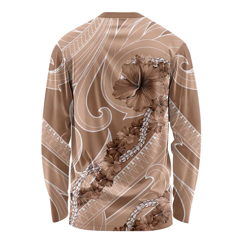 Hawaii Brown Hibiscus Pikake Lei Long Sleeve Shirt LT05 - Polynesian Pride