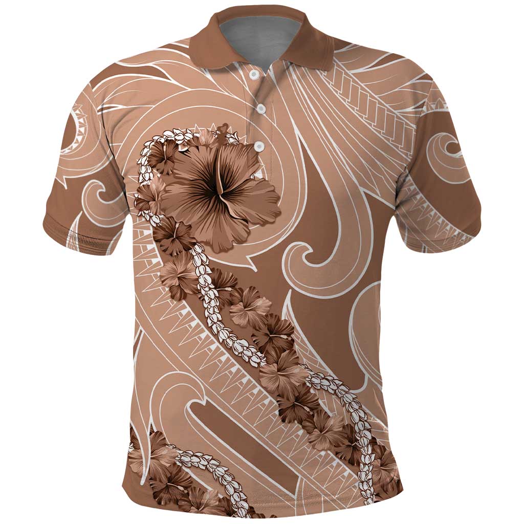Hawaii Brown Hibiscus Pikake Lei Polo Shirt LT05 Brown - Polynesian Pride