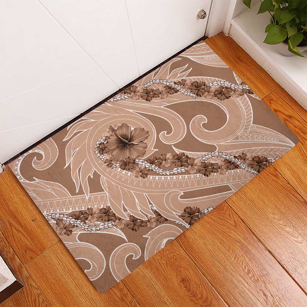 Hawaii Brown Hibiscus Pikake Lei Rubber Doormat LT05 - Polynesian Pride