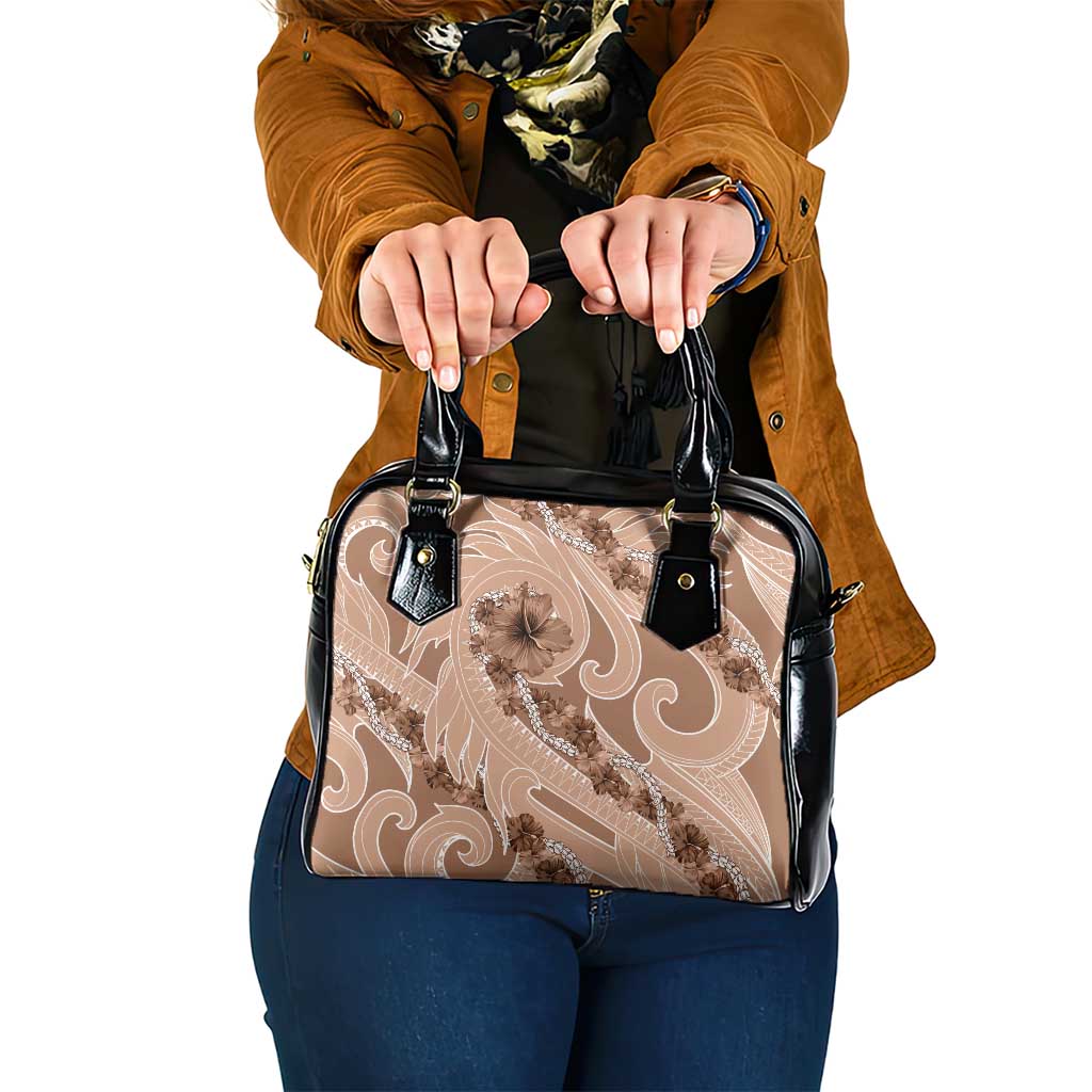 Hawaii Brown Hibiscus Pikake Lei Shoulder Handbag LT05 One Size Brown - Polynesian Pride