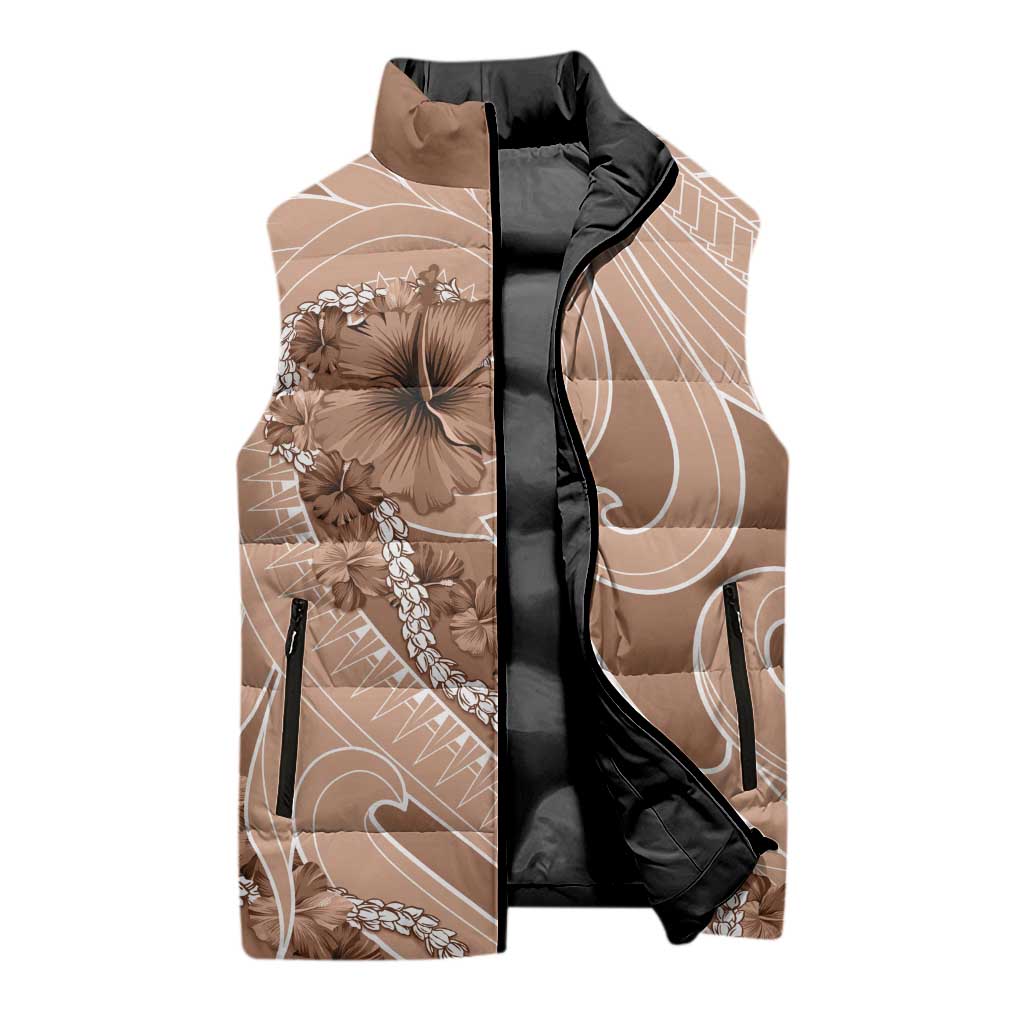 Hawaii Brown Hibiscus Pikake Lei Sleeveless Puffer Jacket LT05 - Polynesian Pride