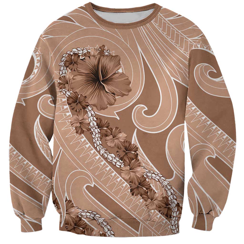 Hawaii Brown Hibiscus Pikake Lei Sweatshirt LT05 Unisex Brown - Polynesian Pride