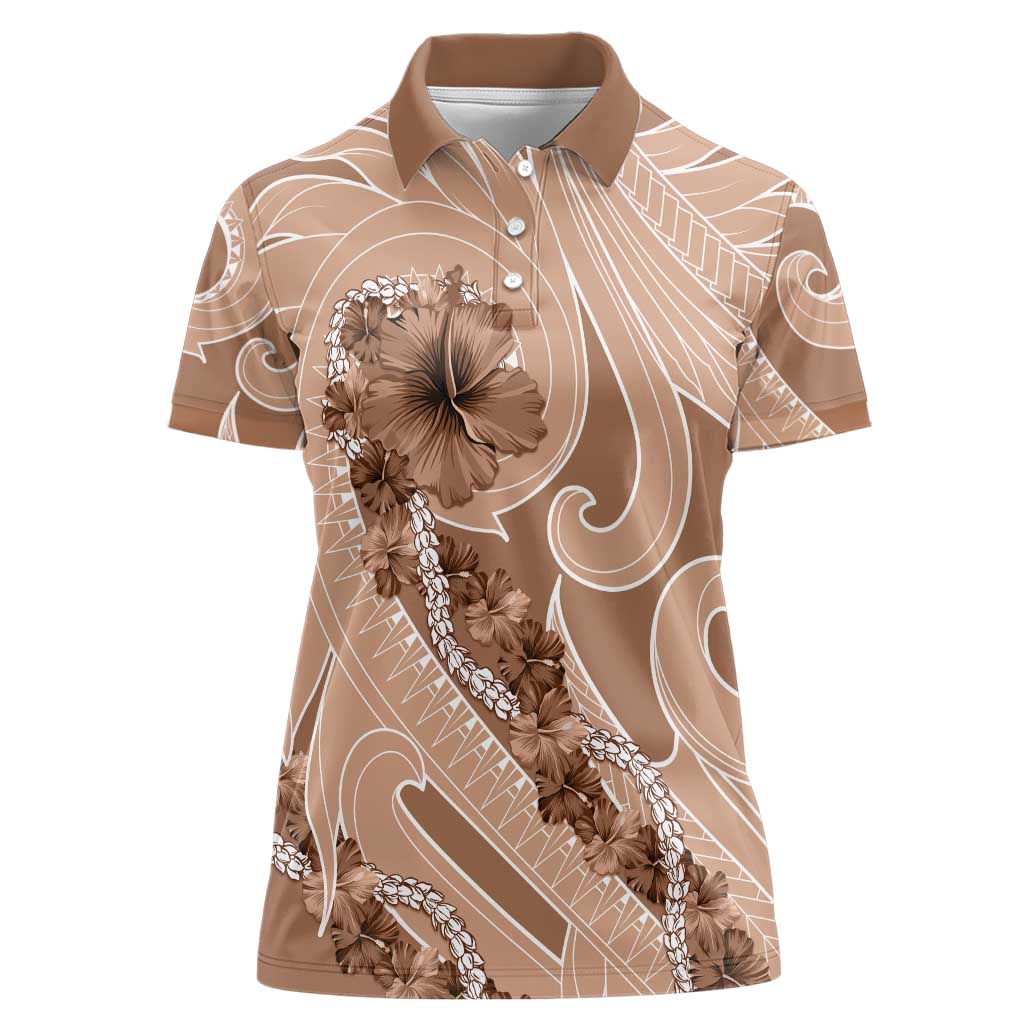 Hawaii Brown Hibiscus Pikake Lei Women Polo Shirt LT05 Female Brown - Polynesian Pride