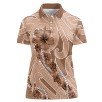 Hawaii Brown Hibiscus Pikake Lei Women Polo Shirt LT05 Female Brown - Polynesian Pride