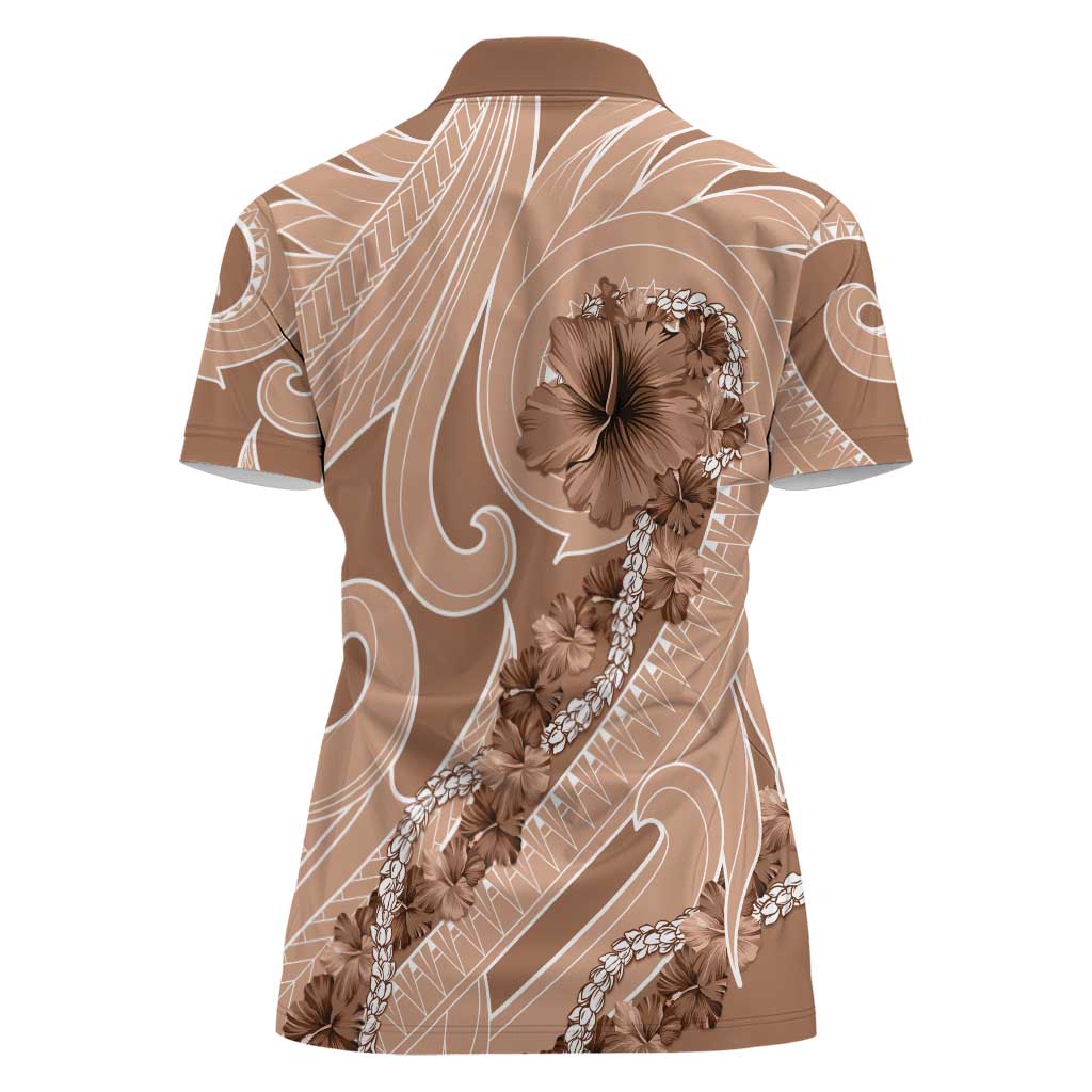 Hawaii Brown Hibiscus Pikake Lei Women Polo Shirt LT05 - Polynesian Pride