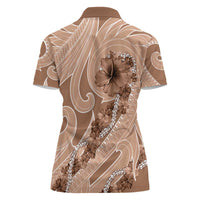 Hawaii Brown Hibiscus Pikake Lei Women Polo Shirt LT05 - Polynesian Pride