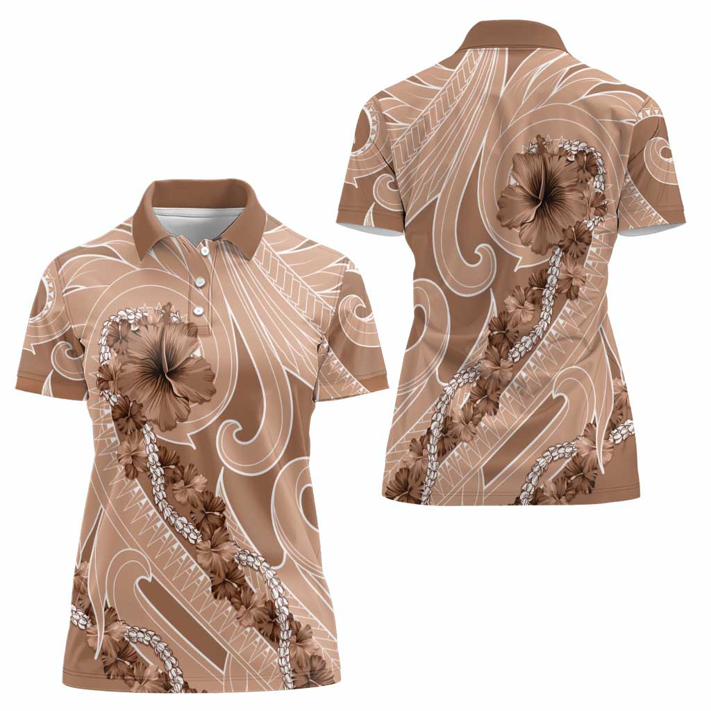Hawaii Brown Hibiscus Pikake Lei Women Polo Shirt LT05 - Polynesian Pride