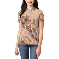 Hawaii Brown Hibiscus Pikake Lei Women Polo Shirt LT05 - Polynesian Pride