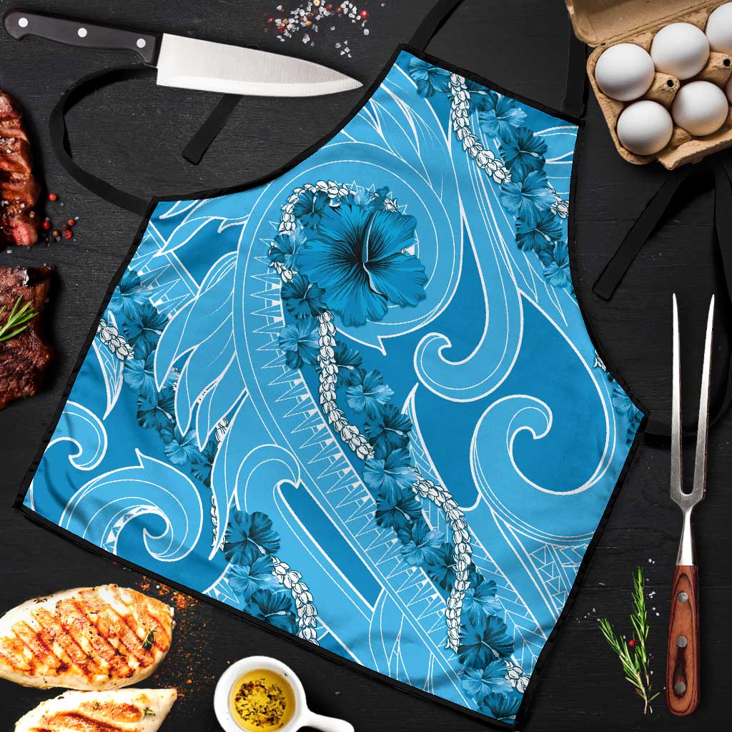Hawaii Blue Hibiscus Pikake Lei Apron LT05 Blue - Polynesian Pride