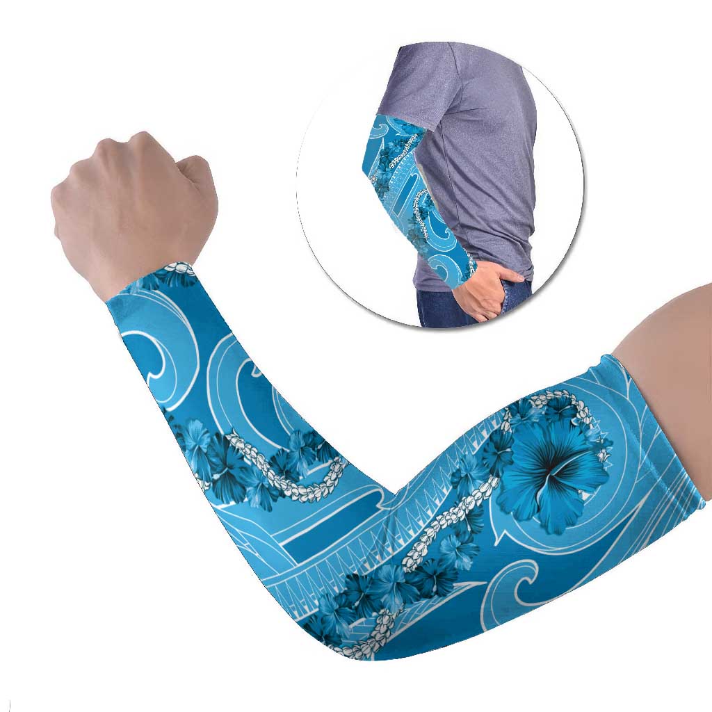 Hawaii Blue Hibiscus Pikake Lei Arm Sleeves LT05 Set of 2 Blue - Polynesian Pride