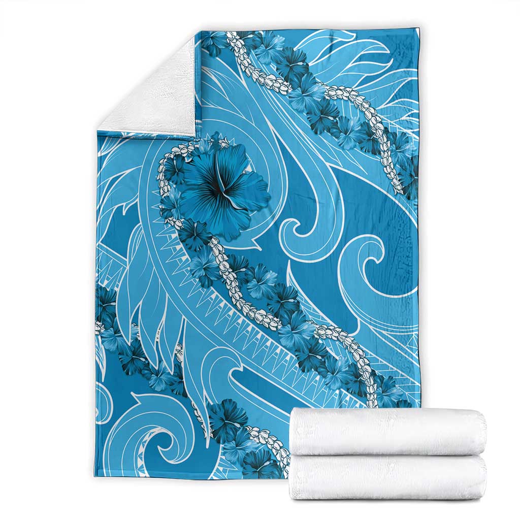 Hawaii Blue Hibiscus Pikake Lei Blanket LT05 - Polynesian Pride