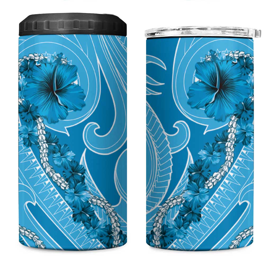Hawaii Blue Hibiscus Pikake Lei 4 in 1 Can Cooler Tumbler LT05 One Size: 16 oz Blue - Polynesian Pride