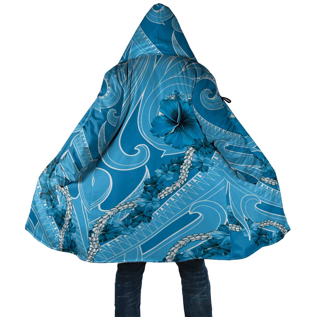 Hawaii Blue Hibiscus Pikake Lei Cloak LT05 Unisex Blue - Polynesian Pride