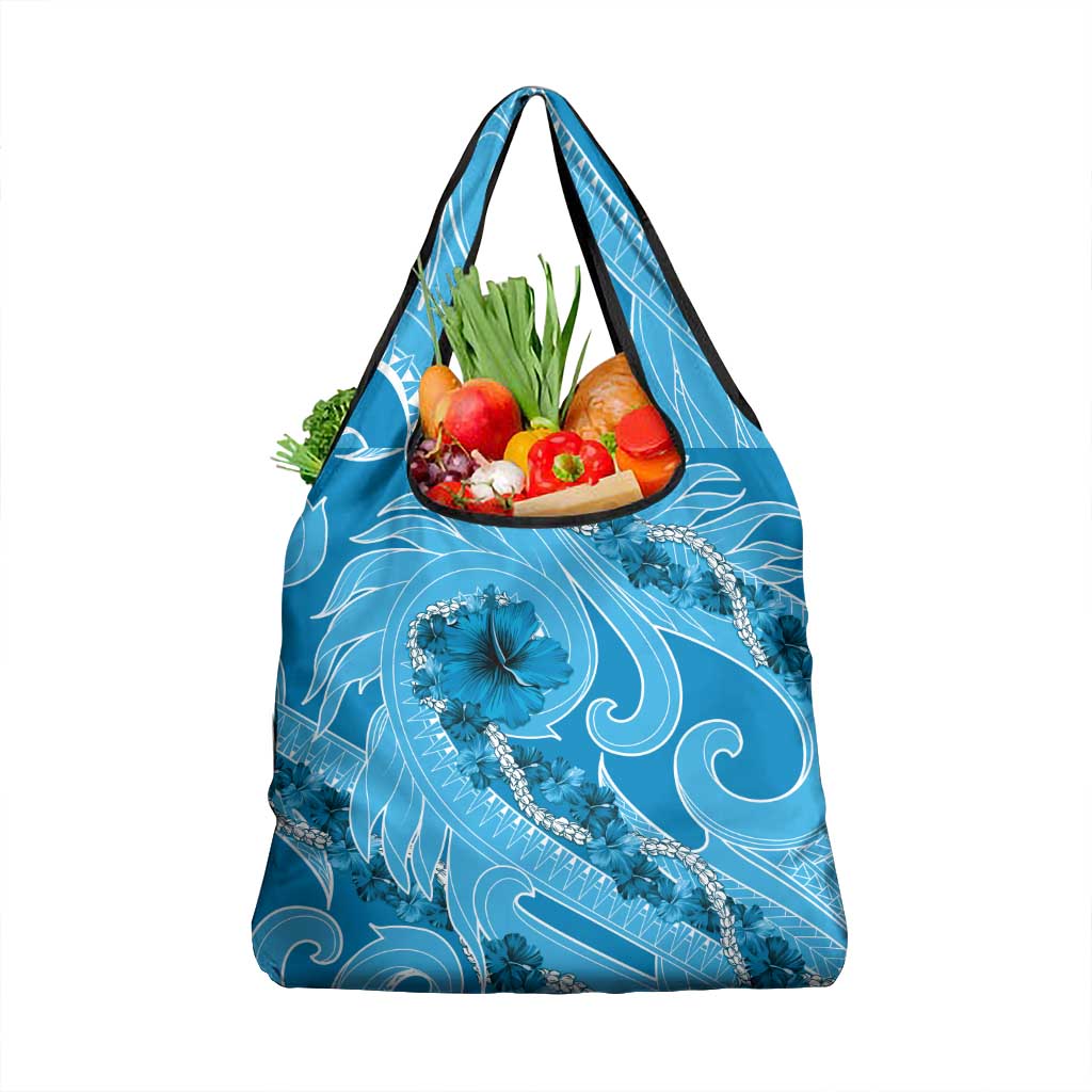 Hawaii Blue Hibiscus Pikake Lei Grocery Bag LT05 1-pack One Size Blue - Polynesian Pride