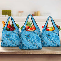 Hawaii Blue Hibiscus Pikake Lei Grocery Bag LT05 3-pack One Size Blue - Polynesian Pride