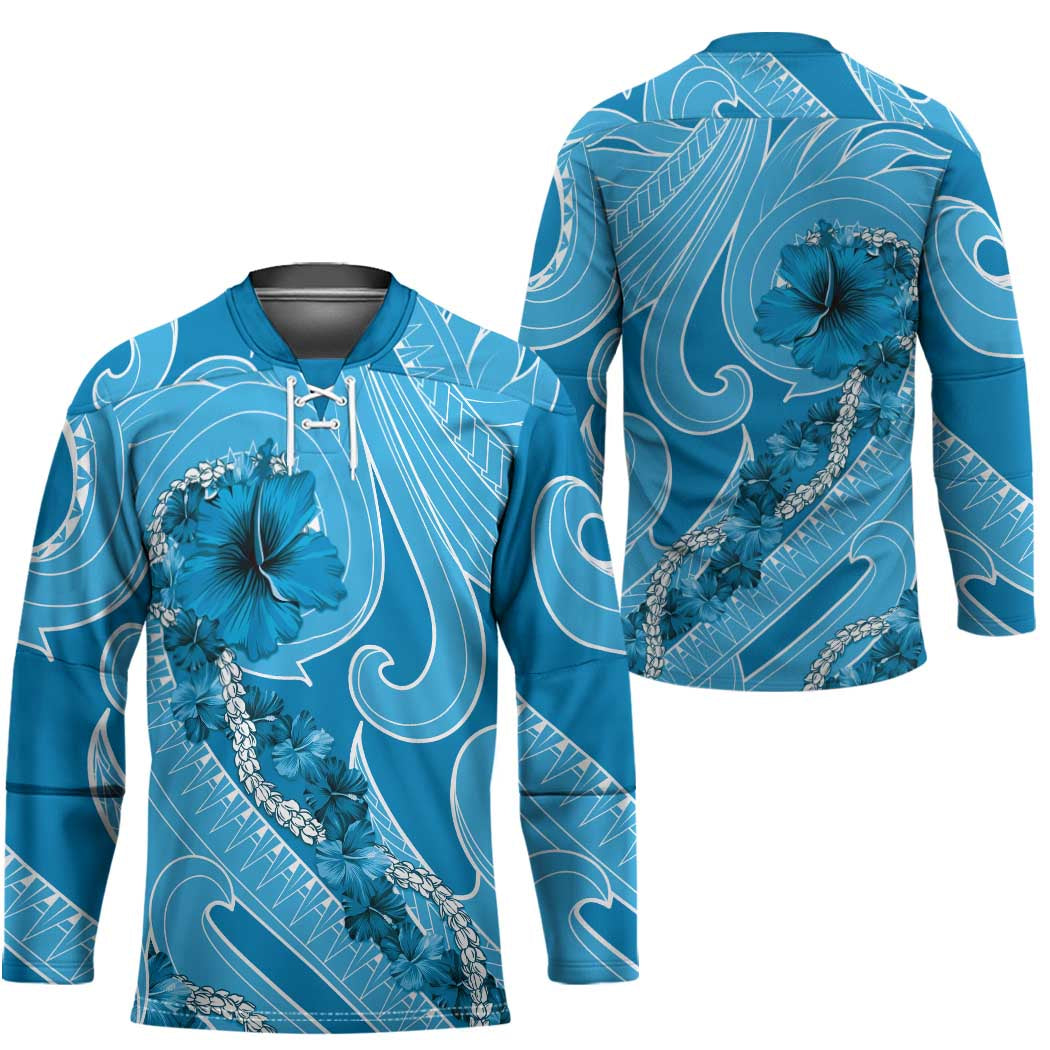 Hawaii Blue Hibiscus Pikake Lei Hockey Jersey LT05 - Polynesian Pride