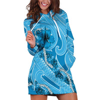 Hawaii Blue Hibiscus Pikake Lei Hoodie Dress LT05 Blue - Polynesian Pride