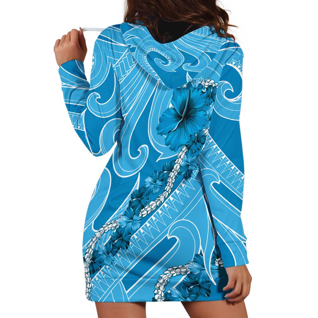 Hawaii Blue Hibiscus Pikake Lei Hoodie Dress LT05 - Polynesian Pride