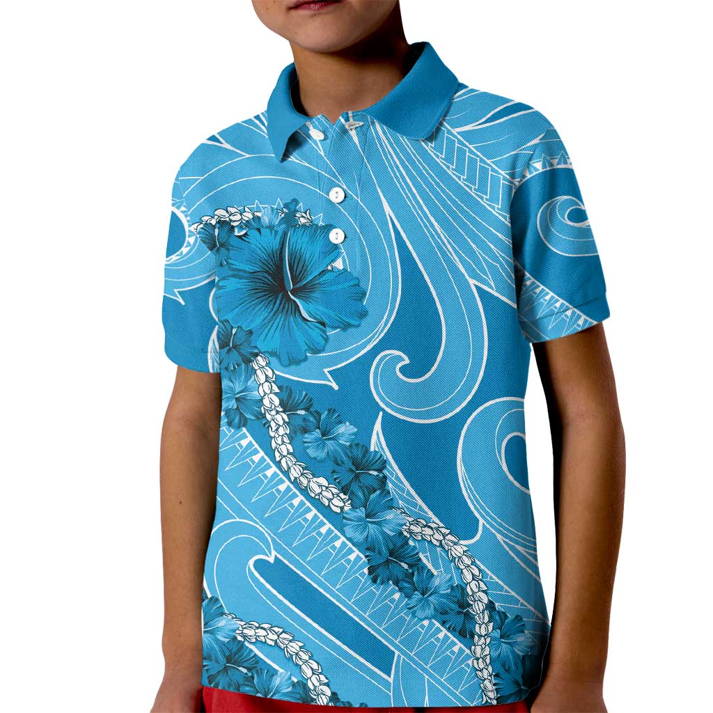 Hawaii Blue Hibiscus Pikake Lei Kid Polo Shirt LT05 Kid Blue - Polynesian Pride