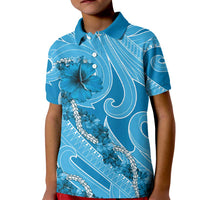 Hawaii Blue Hibiscus Pikake Lei Kid Polo Shirt LT05 Kid Blue - Polynesian Pride