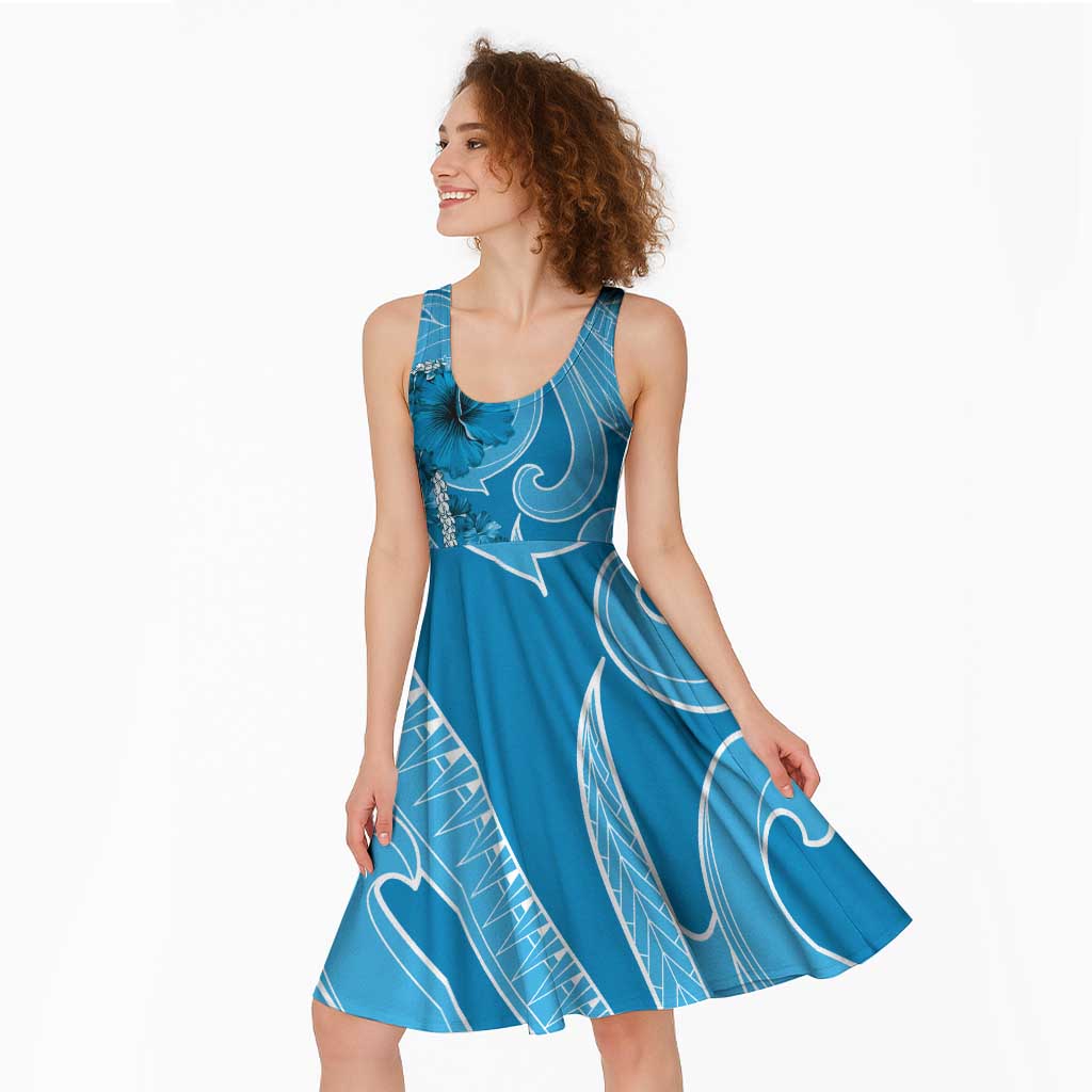 Hawaii Blue Hibiscus Pikake Lei Midi Dress LT05 - Polynesian Pride