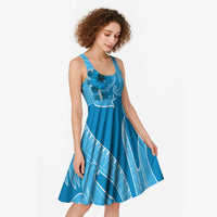 Hawaii Blue Hibiscus Pikake Lei Midi Dress LT05 - Polynesian Pride