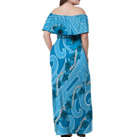 Hawaii Blue Hibiscus Pikake Lei Off Shoulder Maxi Dress LT05 - Polynesian Pride