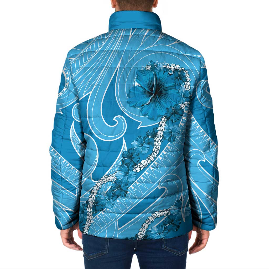 Hawaii Blue Hibiscus Pikake Lei Padded Jacket LT05 - Polynesian Pride