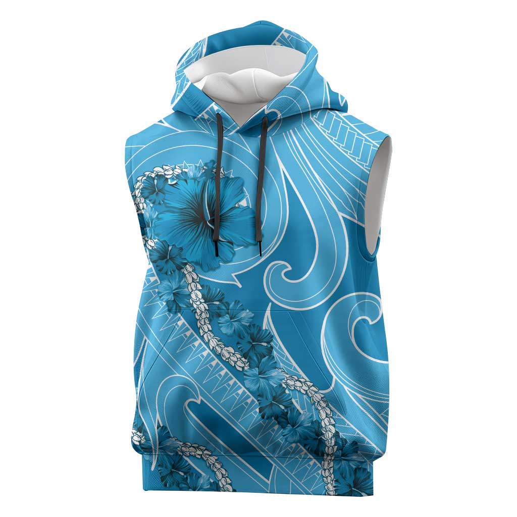 Hawaii Blue Hibiscus Pikake Lei Sleeveless Hoodie LT05 Blue - Polynesian Pride