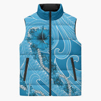 Hawaii Blue Hibiscus Pikake Lei Sleeveless Puffer Jacket LT05 Blue - Polynesian Pride