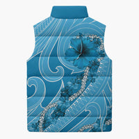 Hawaii Blue Hibiscus Pikake Lei Sleeveless Puffer Jacket LT05 - Polynesian Pride