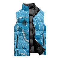 Hawaii Blue Hibiscus Pikake Lei Sleeveless Puffer Jacket LT05 - Polynesian Pride
