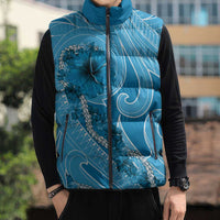 Hawaii Blue Hibiscus Pikake Lei Sleeveless Puffer Jacket LT05 - Polynesian Pride