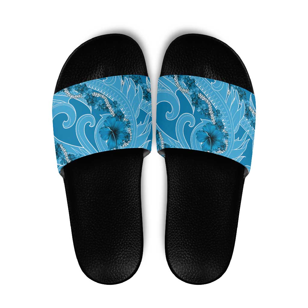 Hawaii Blue Hibiscus Pikake Lei Slide Sandals LT05 Blue - Polynesian Pride