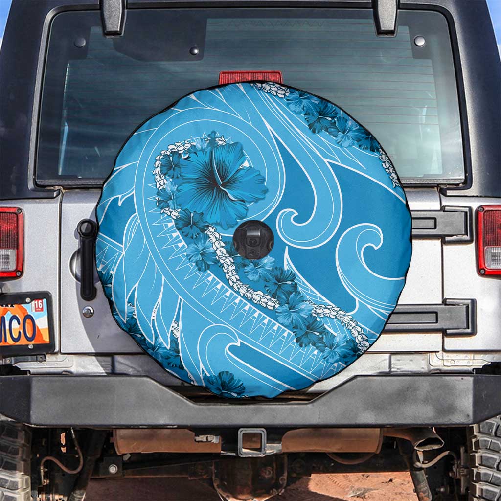 Hawaii Blue Hibiscus Pikake Lei Spare Tire Cover LT05 Blue - Polynesian Pride