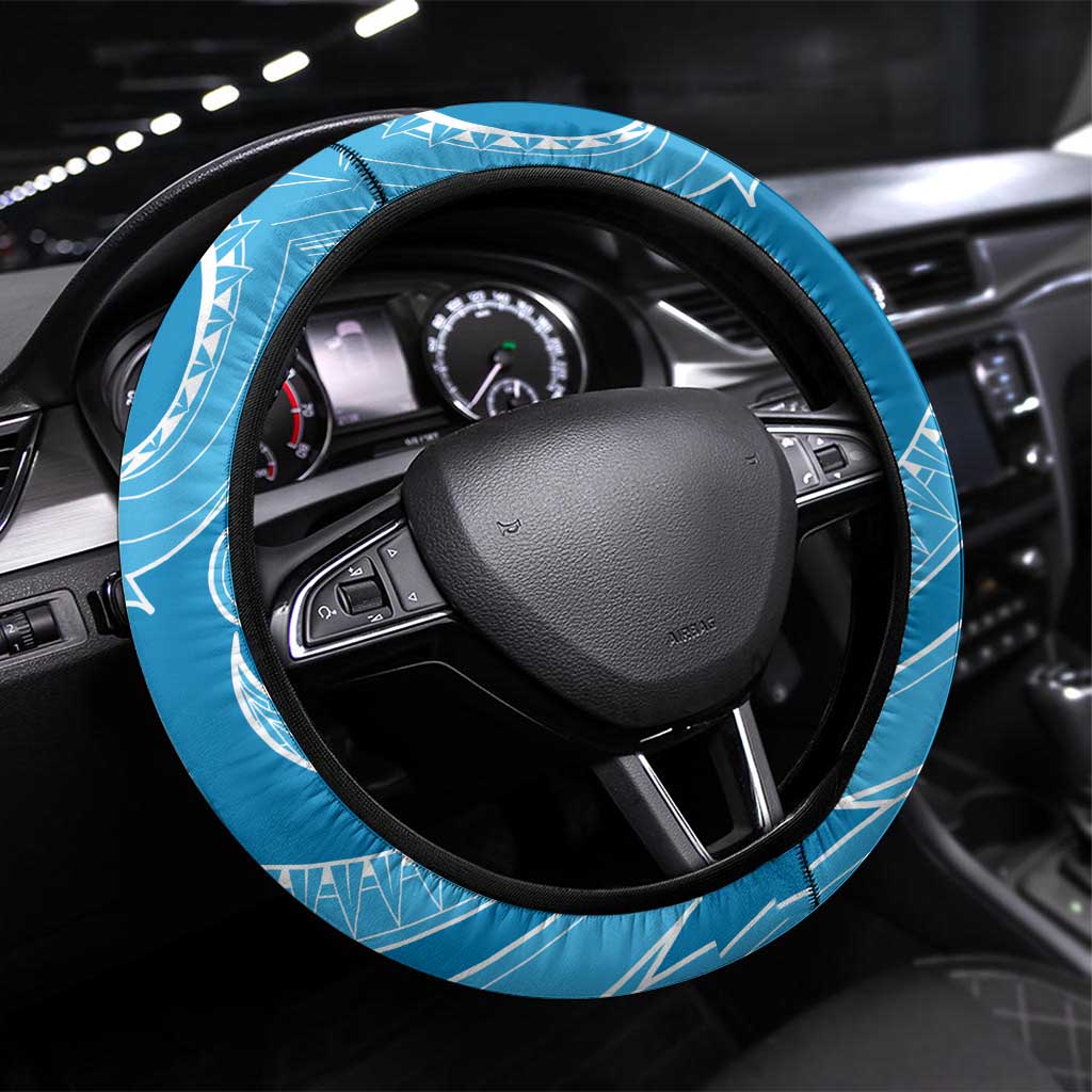 Hawaii Blue Hibiscus Pikake Lei Steering Wheel Cover LT05 Universal Fit Blue - Polynesian Pride